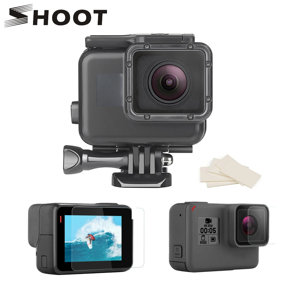 

SHOOT for Gopro 7 6 5 Accessories Set Screen/Lens protector Hand Grip 45m Waterproof Case for Gopro Hero 7 6 5 Camera Accessory