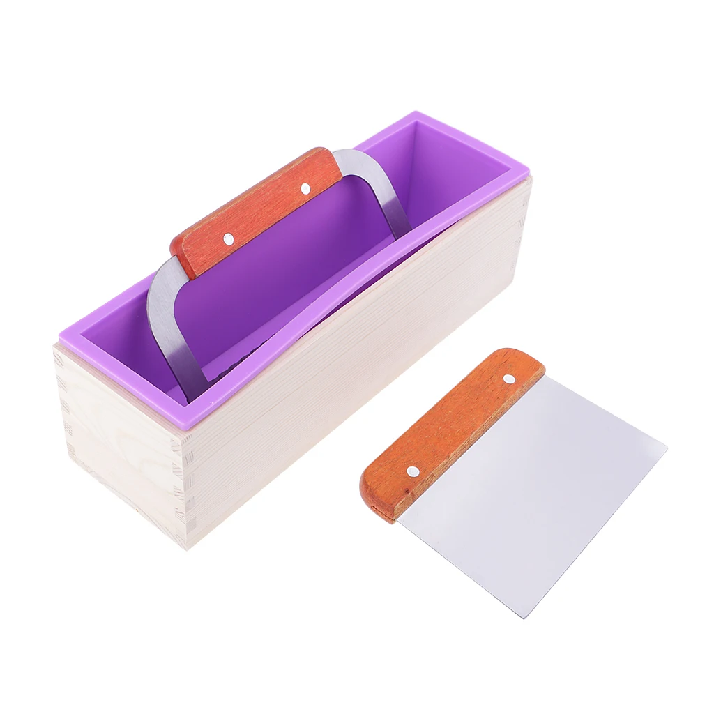 MagiDeal Wooden Soap Loaf Cutter Planer + Silicone Soap Mould with Wood box + 2pcs Wavy & Straight DIY Cake Soap Cutter