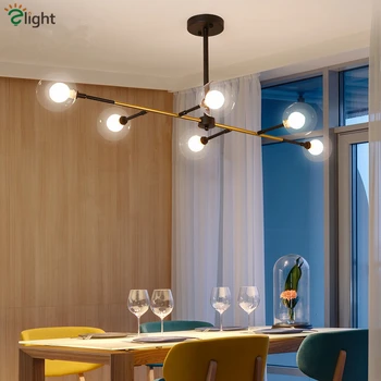 

Nordic Horizontal Cross Metal Led Pendant Chandelier 6 Light L130cm Double Glass Shades Chandelier Lighting for Sitting Room