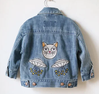 

New 2019 Spring Girls Fashion Style Casual Cartoon Embroidery Denim Jacket Kids Spring Autumn Jacket Children Denim