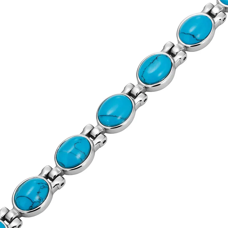 Ювелирные изделия из голубого полудрагоценного камня Escalus, магнитный браслет для женщин, серебряный цвет, браслет из нержавеющей стали для артрита