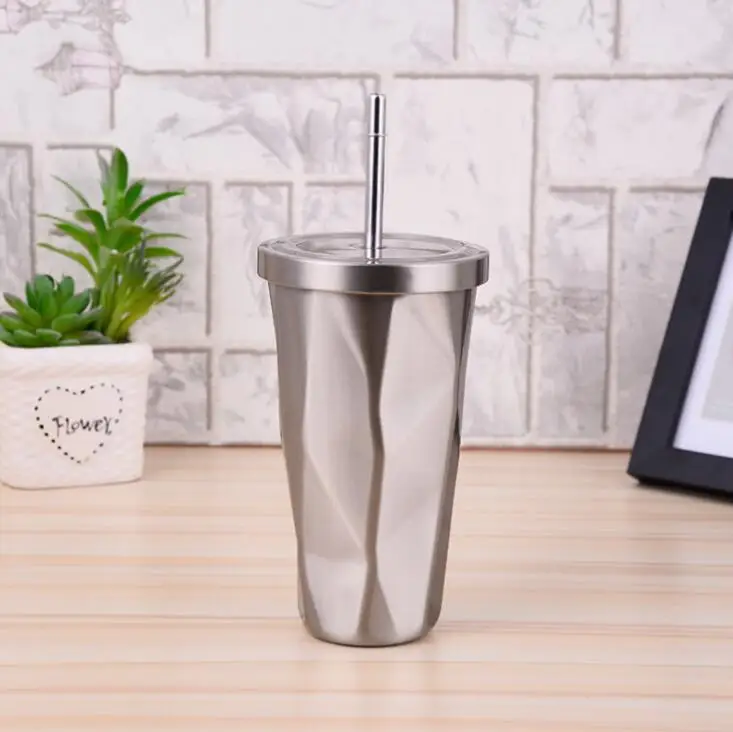 Cute Coffee Cup Stainless Steel Insulation Mug Cafe Mug Double Walled Vacuum Flask Thermoses Starbucks Coffee Cup with Straw