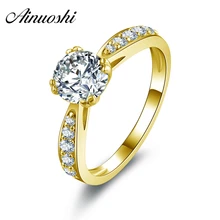 AINUOSHI 10k Solid Yellow Gold Wedding Rings Top Quality Anillos Mujer Engagment Jewelry 1 Carat Round Cut CZ Women Wedding Ring