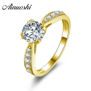 

AINUOSHI Trendy Band 1 Carat Round Ring 14K Solid White/Yellow Gold Pave Setting Bague Anillo Fine Wedding Engagement Women Ring
