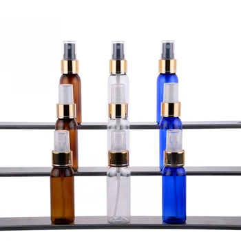 

50pcs Plastic Pump Spray Bottle Perfume Atomizer Empty Bright Gold Foil Nozzle Bottles Liquid Cosmetic Tube Packaging 30ml