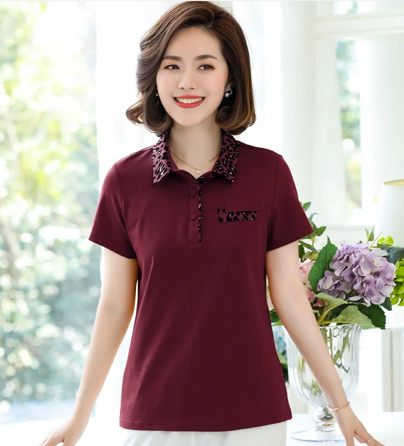 

2019 Summer Middle-Aged Women Cotton T Shirt Plus Size Loose Casual Simple Fashion Cotton high quality Mother Tshirt F323