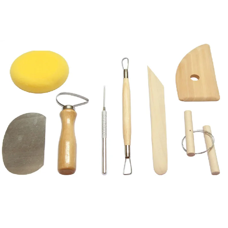 8 PCS/SET  Pottery Tools Set Clay Ceramics Molding Tools Stainless Steel Wood Sponge Tool Set 11pcs metal wood pottery clay sculpture wax knife for art carving crafts ceramics little figurines diy sharpen modeling tool