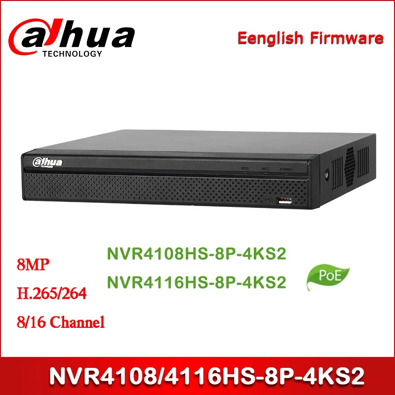 

Dahua POE NVR NVR4108HS-8P-4KS2 NVR4116HS-8P-4KS2 8/16 Channel Compact 1U 8PoE 4K&H.265 Lite Network Video Recorder