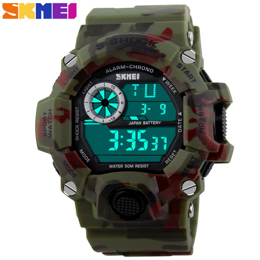 Fashion SKMEI Watches Relogios Masculinos 2016 Army Camouflage Dress Men Wristwatches LED Digital Clock Men Boy Sports Watch
