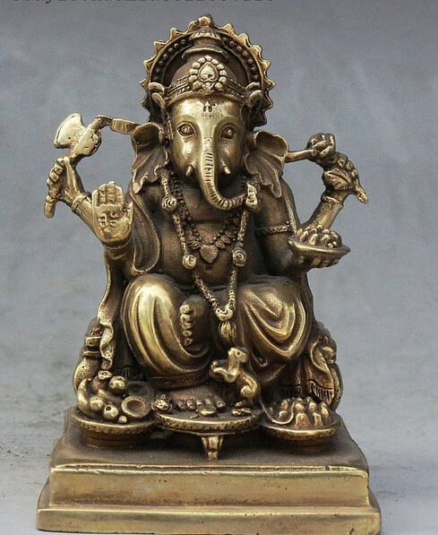 

bronze Decoration Pure Brass Good value Lucky Tibetan Buddhism Fane Bronze Ganapati Ganesh Lord Ganesha Elephant Buddha Statue