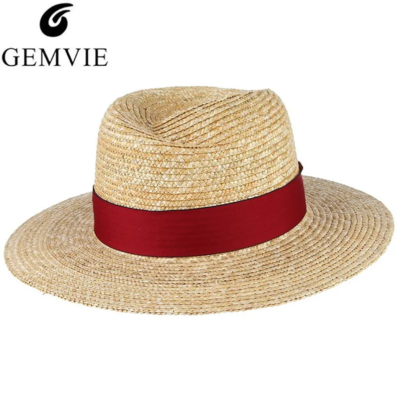 

GEMVIE Summer Hats For Women Trendy Ribbon Decor Straw Hat Jazz Cap Ladies Wide Brim Flat Brim Sun Hat Holiday Beach Hat