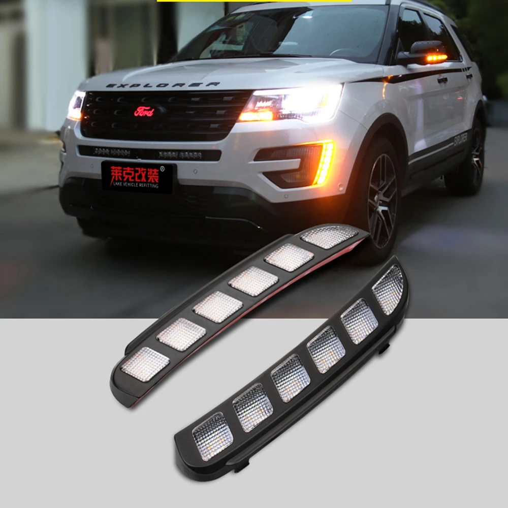 

SHCHCG For Ford Explorer 2016 2017 Yellow Signal Function Daytime Running Lights 12V Led Front Fog Lamps Lights Car Stikers 2Pcs