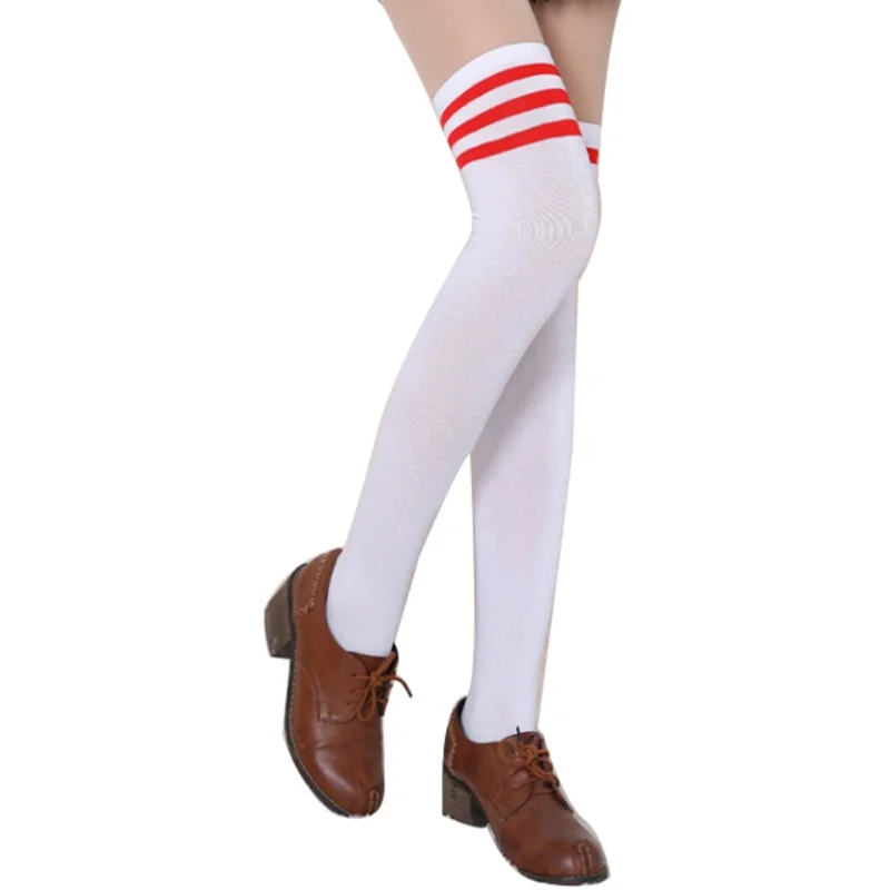 Модные Полосатые гольфы женские хлопковые чулки выше колена для женщин и девочек, коллекция года, теплые длинные чулки, сексуальные гольфы