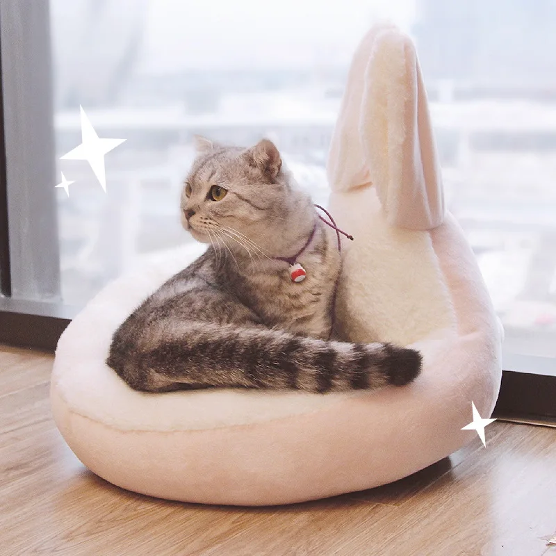 

Nordic Style Cute Rabbit Ears Small Dog Kennel Soft Plush Warm Cat Bed Kitty Nest Puppy Cushion Comfortable Sofa Teddy Pet Bed
