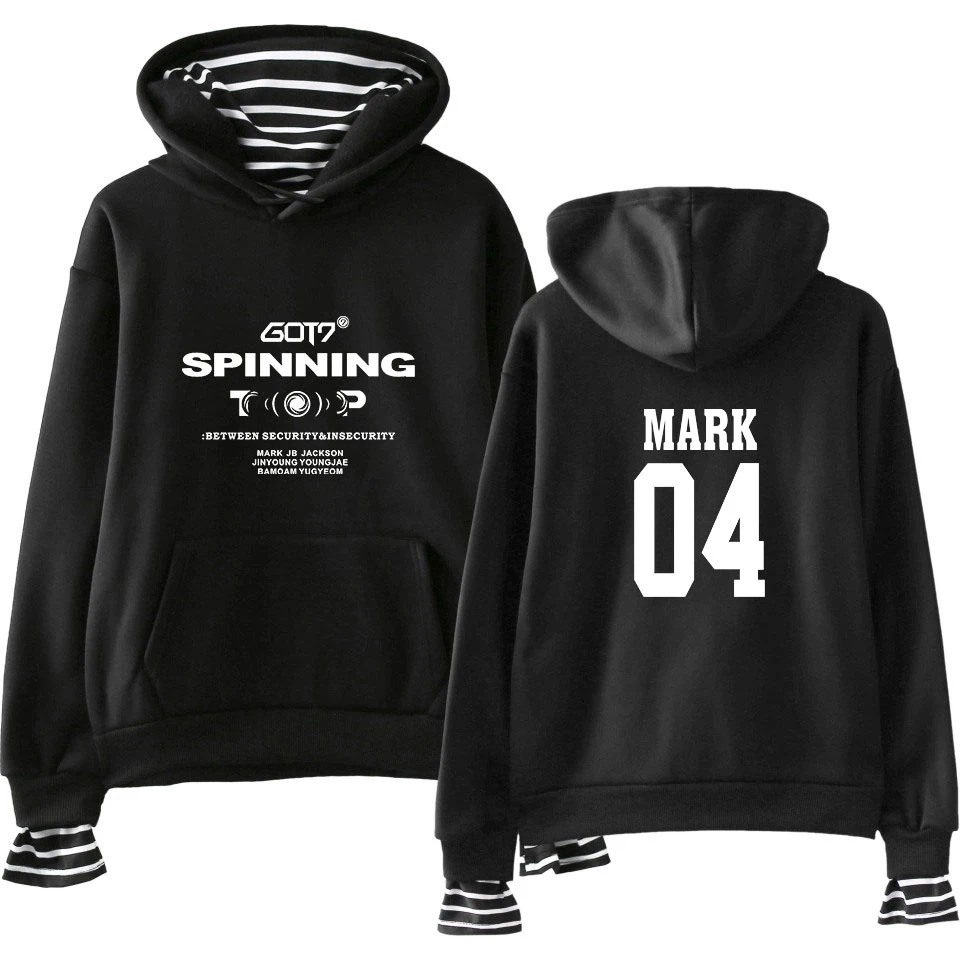  GOT7 Kpop Hoodies Sweatshirt Women Fake Two Piece Female Casual Printed Letter Long Sleeve Korean H
