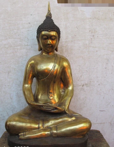 

19"Tibet Folk Templ Bronze Gild carving Thailand Sakyamuni Buddha Statue