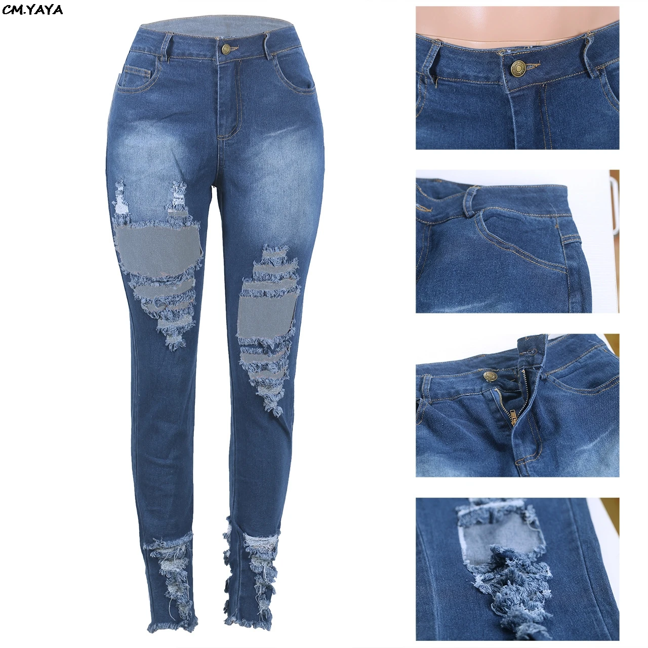 Женские новые летние рваные Узкие классические джинсы-карандаш Модные Винтажные облегающие джинсовые длинные брюки 2 цвета GLQ281
