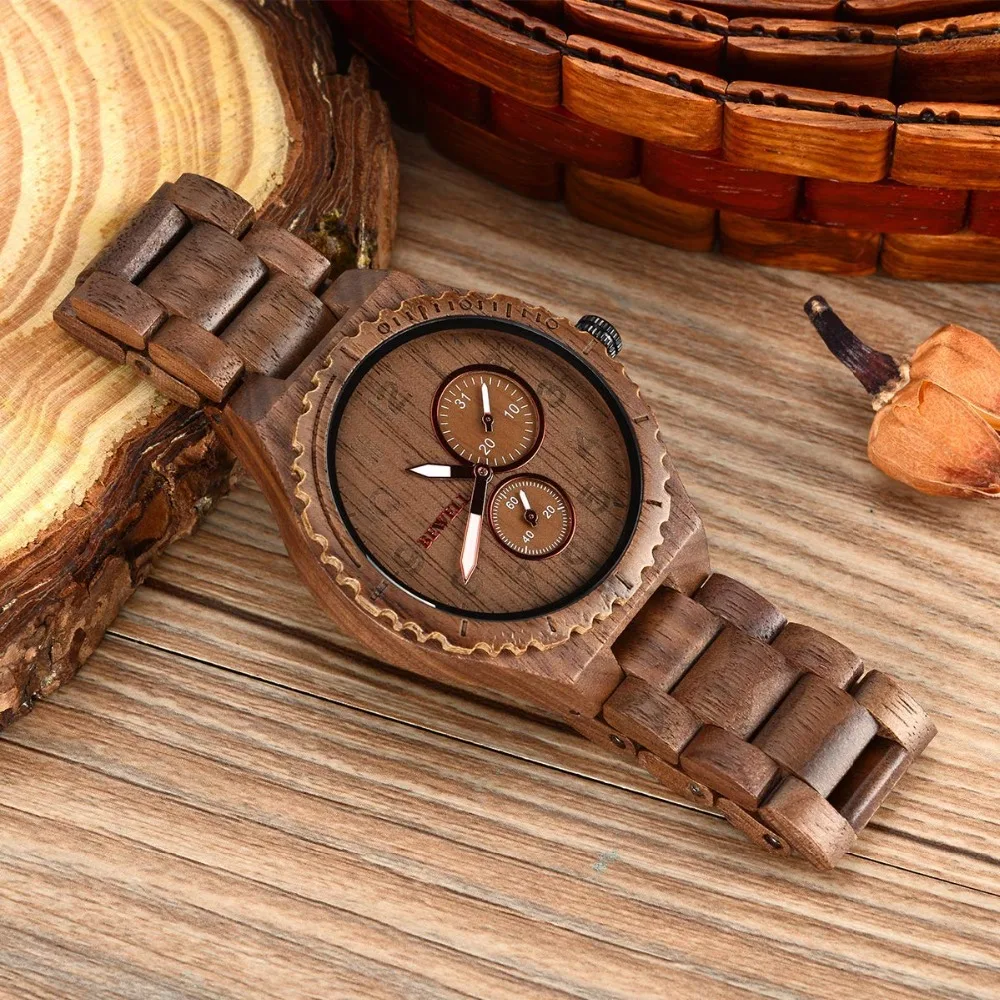 

Bewell Mens Watches Top Brand Luxury Quartz Wood Watch Men Stopwatch Date Luminous Vintage Timer Analog Wrist Watch 154A