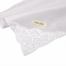 D602-C: 120 piece white premium cotton lace handkerchiefs blank crochet hankies for women/ladies wedding handkerchief