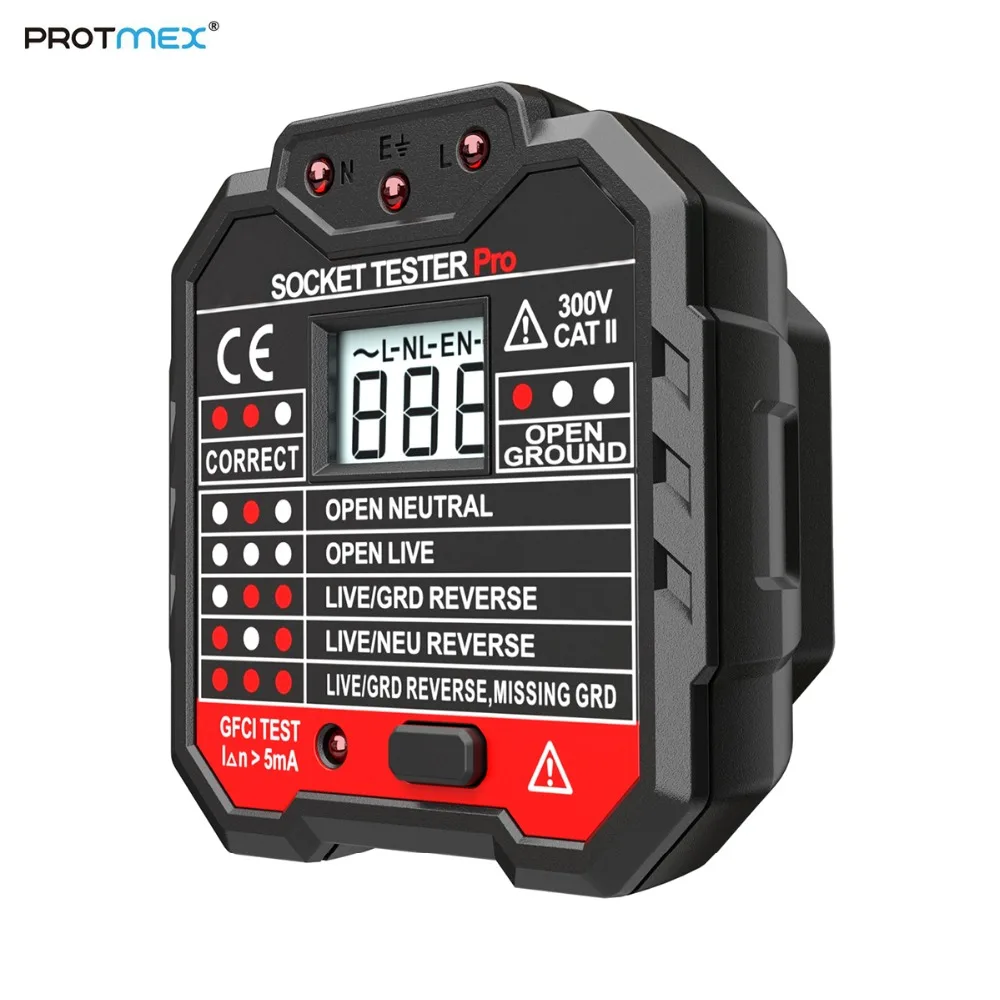 Protmex PT106 RCD/GFCI розетка электрическая розетка тест er тест утечки с ЖК-дисплей Напряжение тест ing