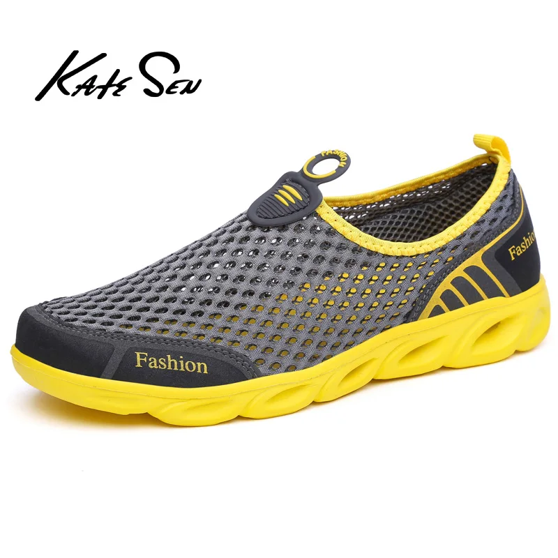 

KATESEN 2019 summer breathable mesh sandals outdoor leather beach men's shoes slip easy to wear flat shoes Roman style shoes