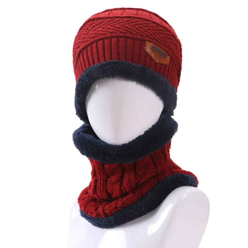 Высокое качество добавить шерсть шею зимняя шапка шарф Кепки зима Шапки для Для мужчин Для женщин вязаная шапка меховая шапочки вязать шляпа Skullies