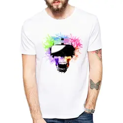 Для мужчин футболки Мода Красочные Череп Дизайн короткий рукав Повседневное Топы корректирующие Hipster счастливый череп футболка с принтом