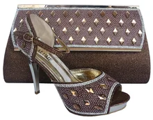 2016 afrikanische dame frauen sommer hochhackigen handtasche und tasche, Party und schuhe und tasche set für Braun farbe 708-2