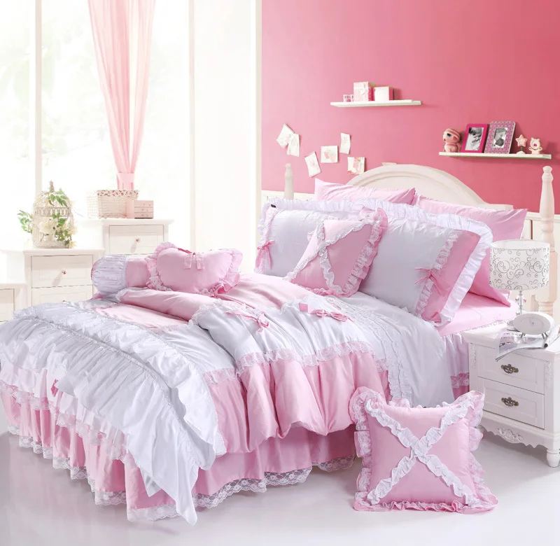 Free Shipping Romantic princess duvet cover sets,lace ruffle bow