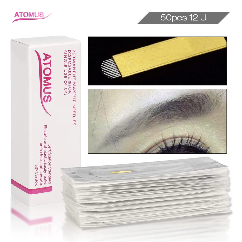 50pcs U Blade 12 Microblading Needles Blades Lamina Agulha Sobrancelha