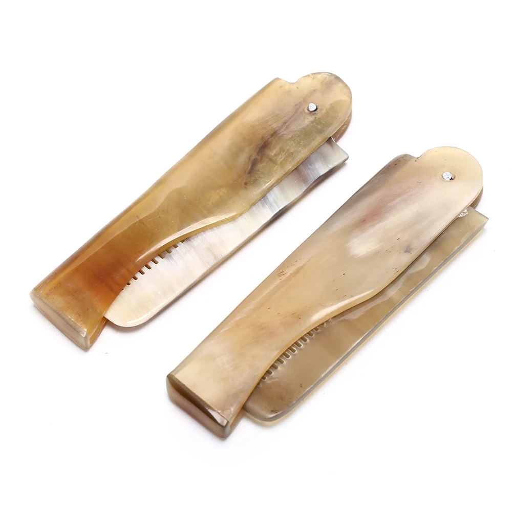 1Pcs New Arrival Beautiful Women Ox Horn Fine Tooth Pocket Folding Comb All Hair Types Beard Mustache