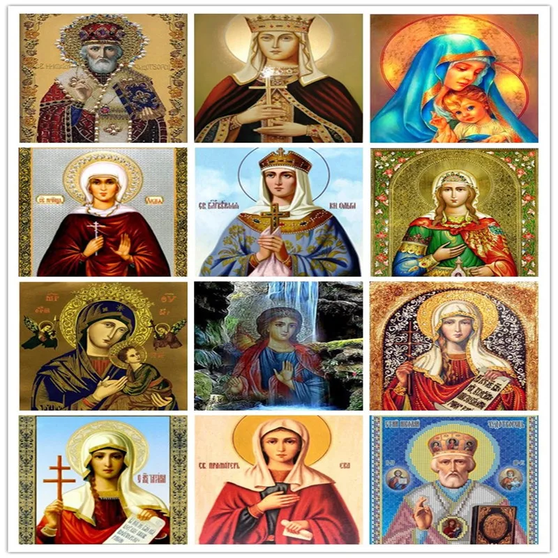 5D FULL square diamond embroidery religion paintings icon set for cross stitch portrait mosaic drill rhinestone pattern | Дом и сад