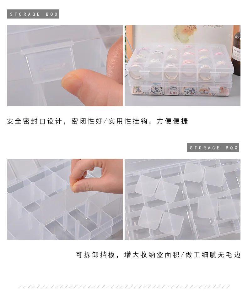 Coloffice 36 Detachable Plastic Creative Multi-Function Tape Jewelry Small Plaid Desktop Stationery Transparent Storage Box 1PC