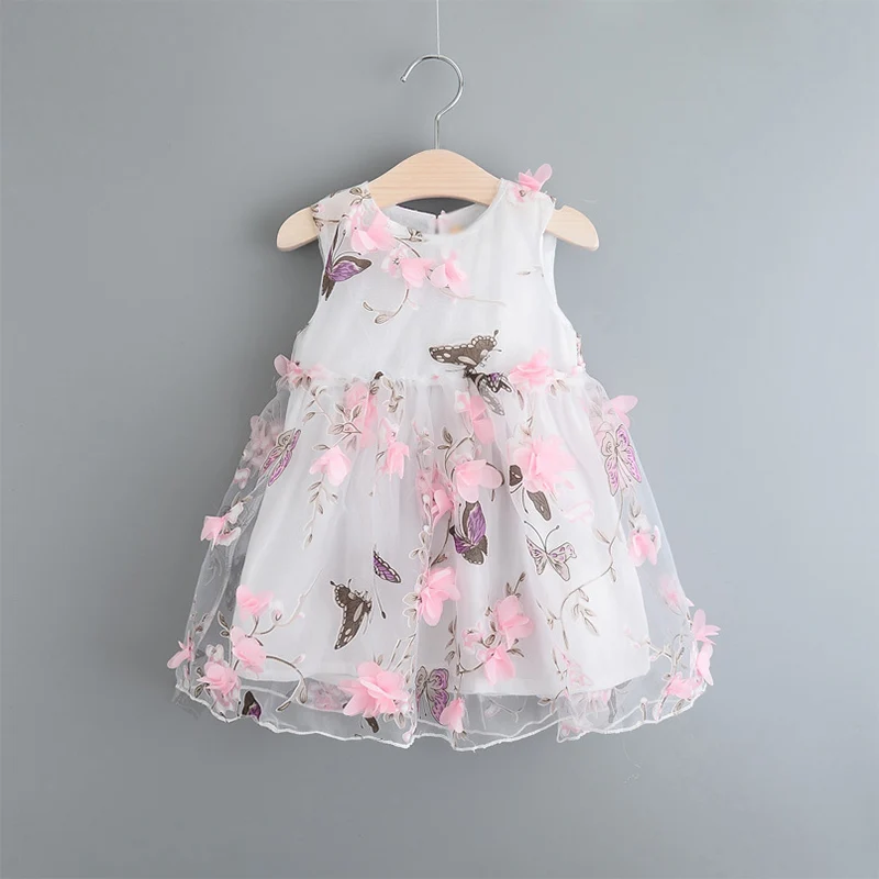 

2018 Summer New Girls Baby Butterfly Print Petals Yarn Dress Vest Princess Dress