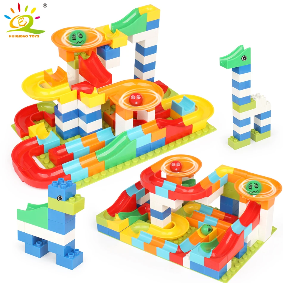 

104pcs DIY Big Size Race Run Track with Maze Balls Building Blocks Compatible Duploe Educational bricks Toys For Children