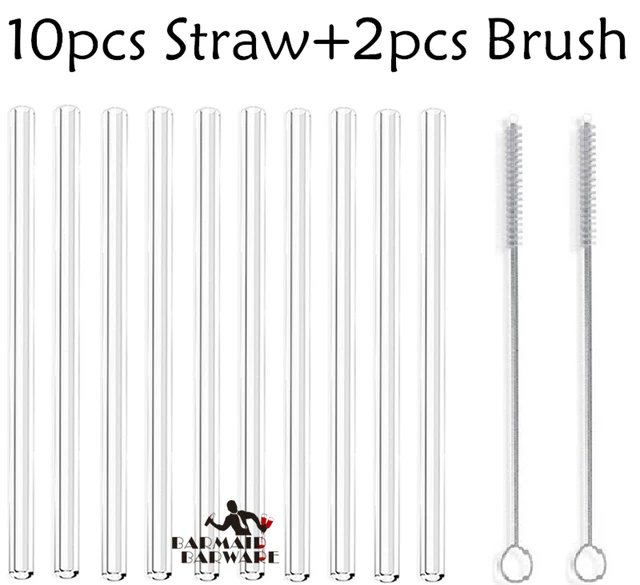 10Pcs Glass Straws Clear Straight - Perfect Reusable Straw For Smoothies, Tea, Juice, Water, Essential Oil-With 2 Cleaning Brush
