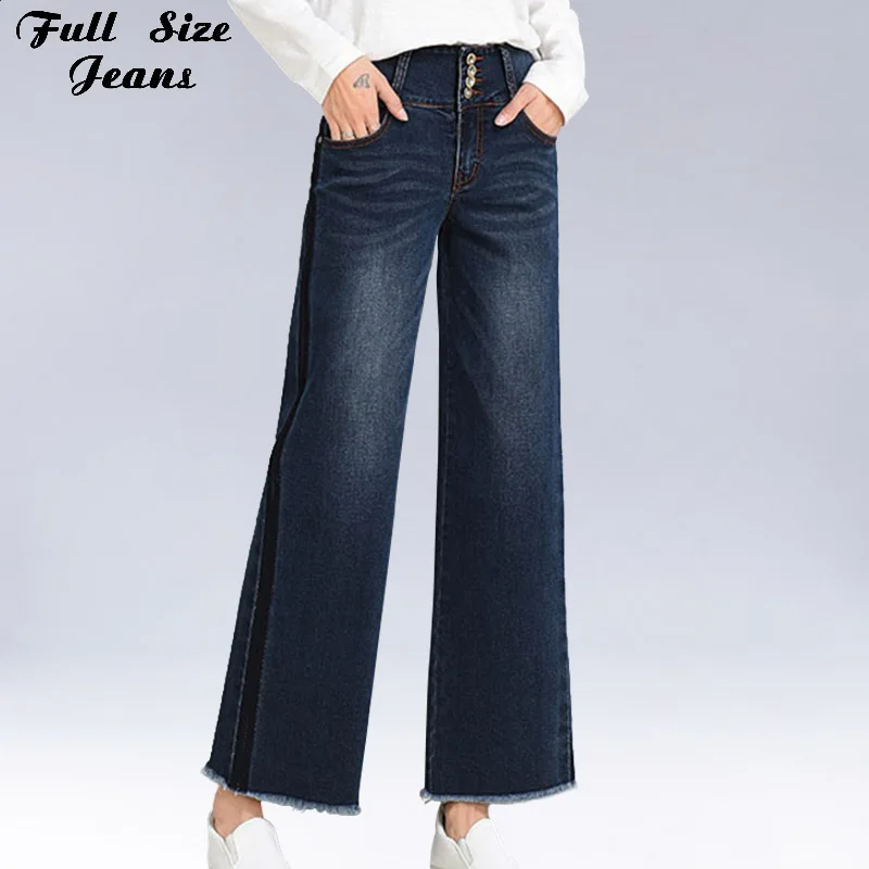 

Plus Size Button Fly Wide Leg Vintage Black Capris Jeans 4XL 5XL 6XL 7XL Oversized Bell-Bottom Ankle Length Denim Pants
