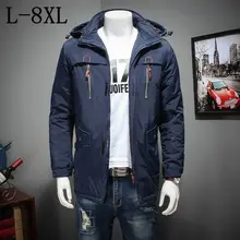 Россия Зима новая теплая верхняя одежда водонепроницаемая зимняя мужская куртка, ветронепроницаемая Мужская куртка с капюшоном теплые мужские парки Плюс Размер 6XL 7XL 8XL