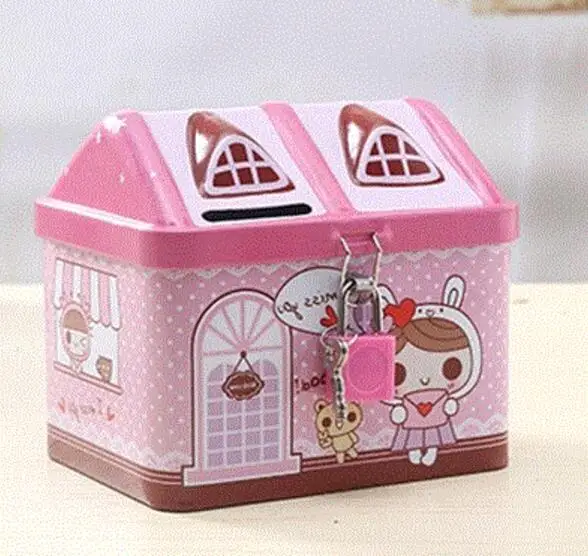 

1PC Small Tin House Cute Piggy Bank Money Box Money-boxes Tinplate Saving Bank Best Gift for Children Kids Storage Box OK 0462