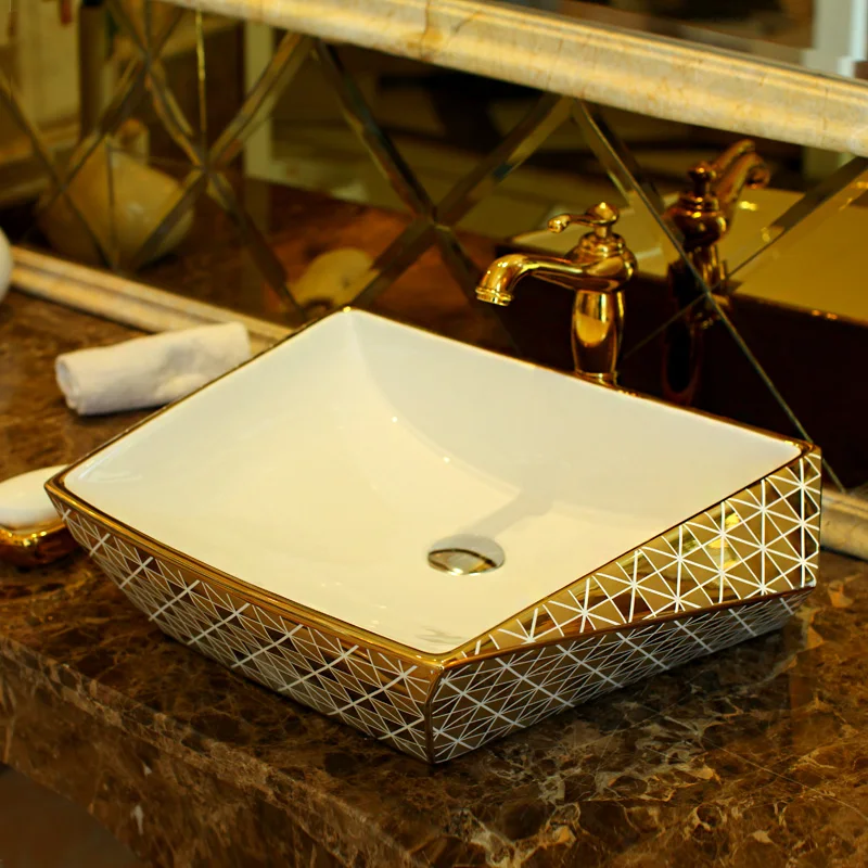 nuovo design di lusso dorato porcellana bagno vanit lavandino del bagno ciotola rettangolare in ceramica da