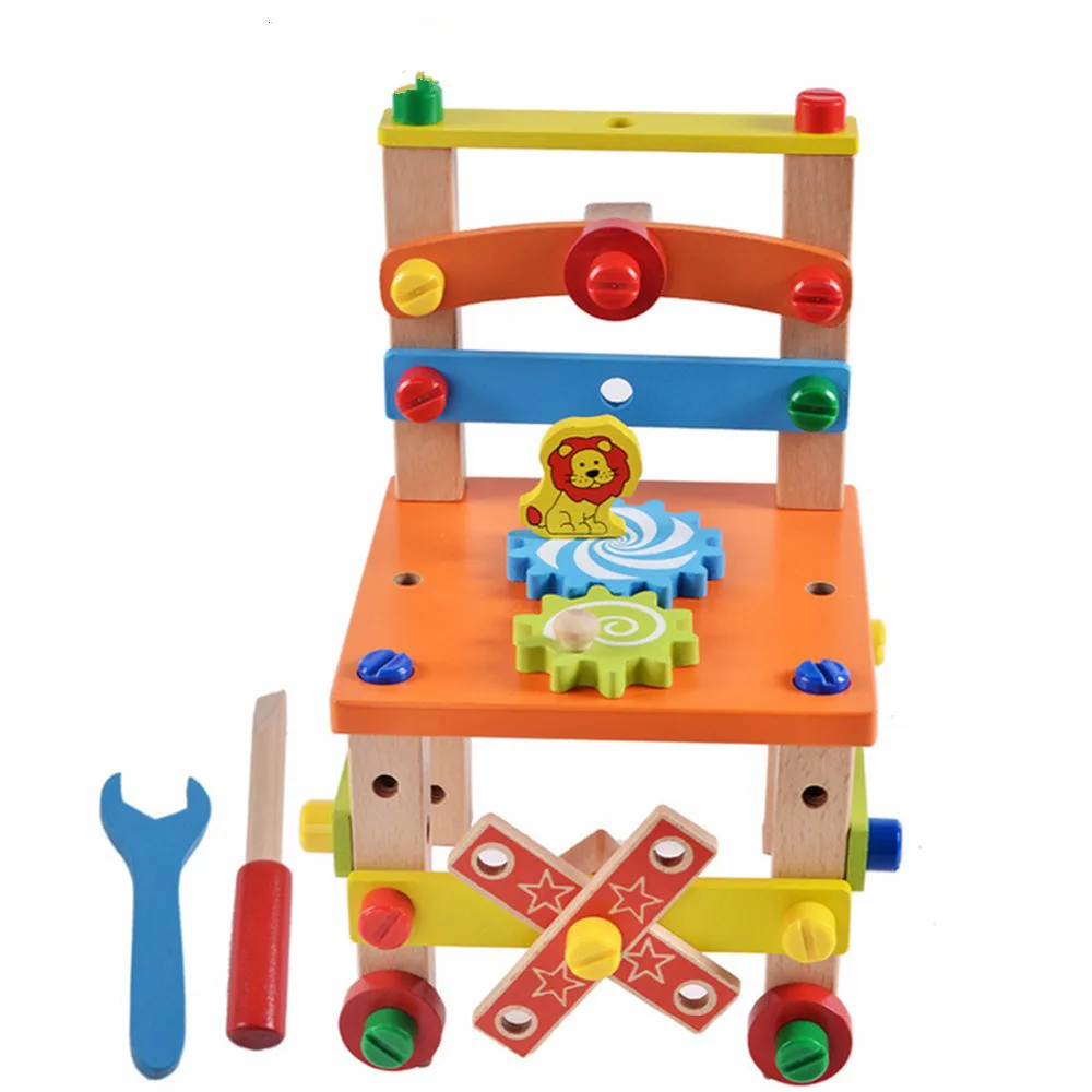 Wooden Assembled Chair Multifunction Tool Nut Disassembling Combined Toy Assembly Model Puzzle Toys for Children Kids Wooden Assembled Chair Multifunction Tool Nut Disassembling Combined Toy Assembly Model Puzzle Toys for Children Kids