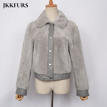 

Women's Genuine Sheepskin Leather Jacket Double Face Wool Fur Coat 11.11 Winter Thick Warm Real Fur Fashion Overcoat S7422