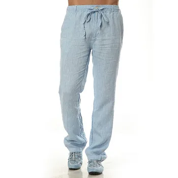 

2020 Summer Leisure Trousers 100% Linen Cotton Elastic Waist Men Pants Regular Straight Bottom Flax Men Casual Pants Effort