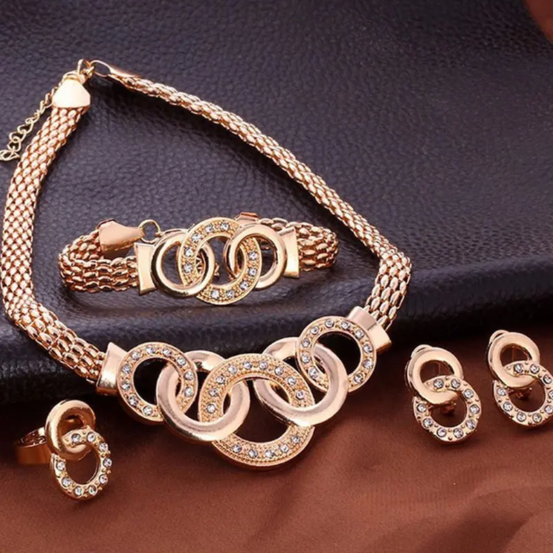 

Fashion Women Necklace Bracelet Earrings Ring Set Bridal Wedding Jewelry Set Gifts CX17