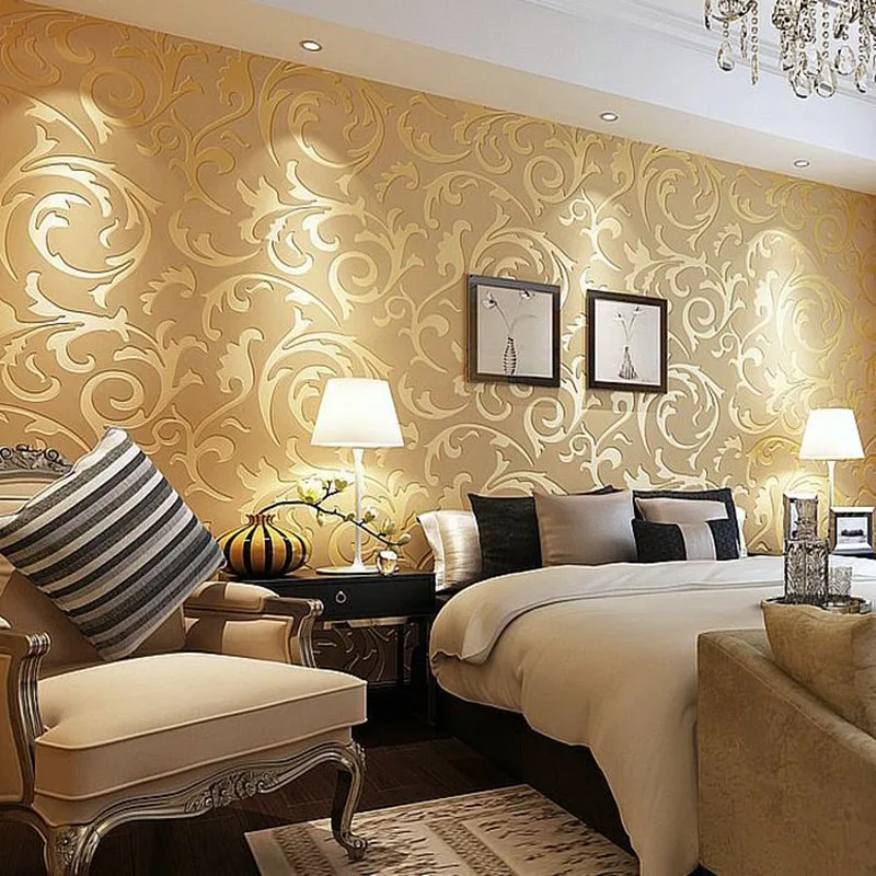 European Luxury Wallpapers Rolls Non-woven 3D Wallpaper For Living Room Bedroom Walls Papers Home Decor Gold Florals Pattern European Luxury Wallpapers Rolls Non-woven 3D Wallpaper For Living Room Bedroom Walls Papers Home Decor Gold Florals Pattern