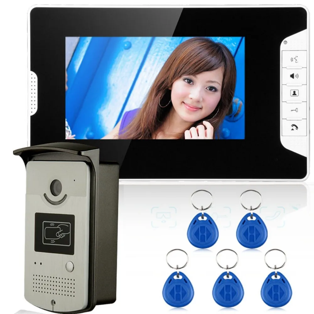 

Night vision 7" Video Intercom Door Phone System With 1 White Monitor 1 RFID Card Reader HD Doorbell Camera with Electronic lock