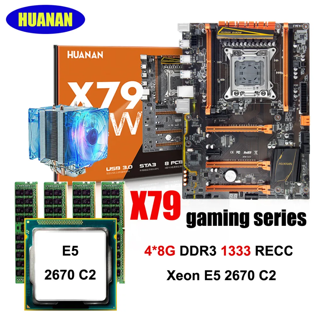 Строительный компьютер HUANAN X79 deluxe, игровая материнская плата, процессор ОЗУ, комбо Intel Xeon E5 2670 C2 с кулером ОЗУ 32 ГБ DDR3 REG ECC Строительный компьютер HUANAN X79 deluxe, игровая материнская плата, процессор ОЗУ, комбо Intel Xeon E5 2670 C2 с кулером ОЗУ 32 ГБ DDR3 REG ECC