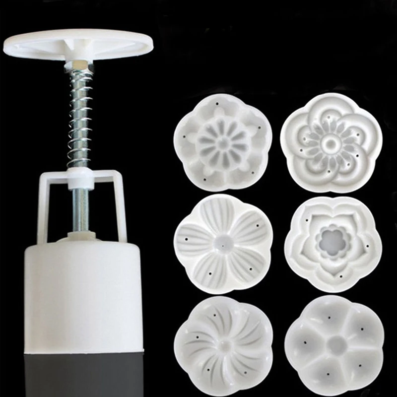 JX-LCLYL DIY 50g Moon Cake Mold W/6 Stamps Mid Autumn Festival Decoration Press