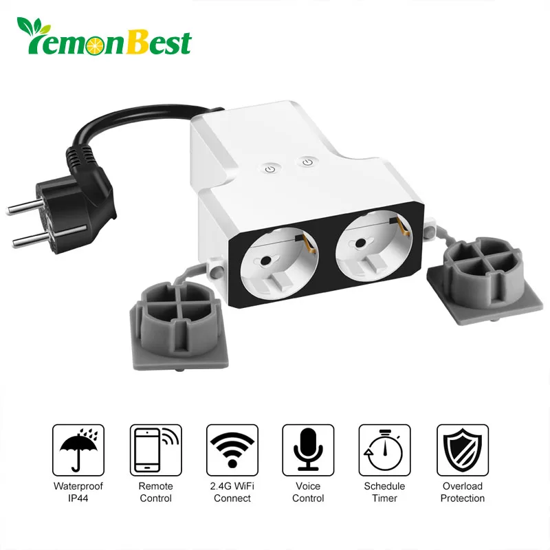 Lemonbest Wifi Smart Socket Outlet Dual Outlets Extension Plug Compatible Alexa Google Home IFTTT 16A Switch | Обустройство дома