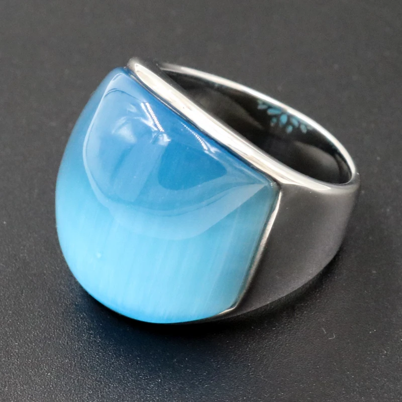 

New Fashion Men & Women Big Stone Wedding Rings Jewelry Stainless Steel Blue Green Stone Ring for Female Party Vintage Jewelry